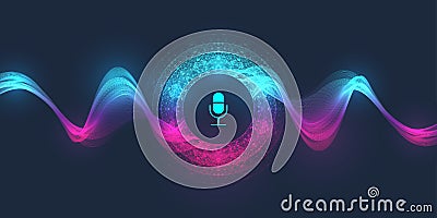 Voice assistant concept. Vector sound wave. Voice and sound recognition equalizer wave flow background. Personal Vector Illustration