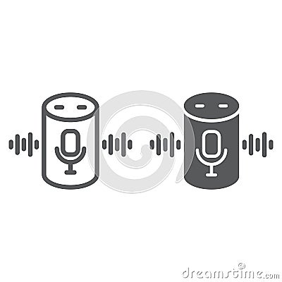 Voice assistant line and glyph icon, technology and voice control, smart speaker sign, vector graphics, a linear pattern Vector Illustration