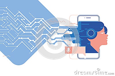 Voice assistant, mobile app, Personal assistant and voice recognition concept vector illustration of soundwave intelligent technol Vector Illustration