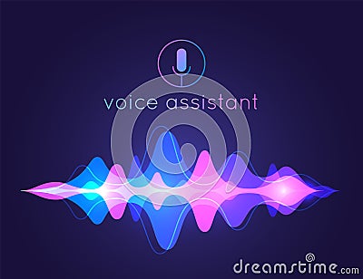 Voice assistant sound wave. Microphone voice control technology, voice and sound recognition. Vector AI assistant Vector Illustration