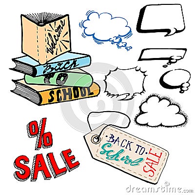 Voice balloon, back to school, shopping, discount Stock Photo