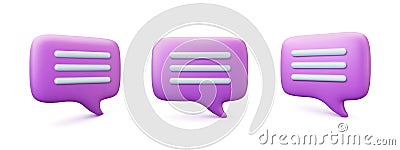 Voice balloons 3d emblems. Message network speech bubbles, different talk boxes. Text, comment or dialog clouds, vector thought Vector Illustration