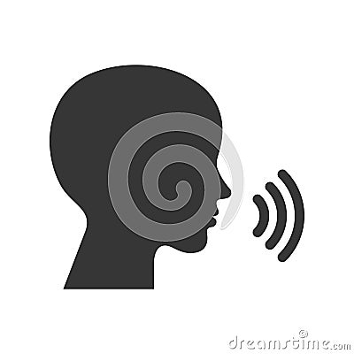 Voice Command Control Icon. Face Silhouette with Sound Waves Logo. Vector Vector Illustration