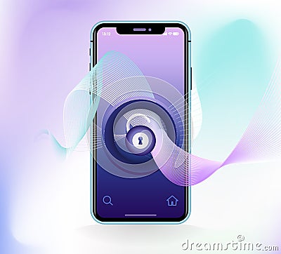 Voice id recognition lock assistant app concept. Smart technology identify. Biometric verification soundwave password. Control Cartoon Illustration
