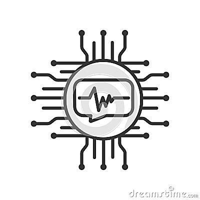 Voice identification black line icon. Recognition system of person. Artificial intelligence technology. Digital access system. Vector Illustration