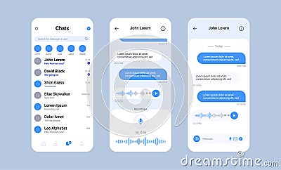 Voice message phone app screen voicemail call illustration. Audio wave voice note app screen background. Vector Illustration