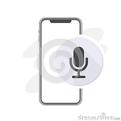 voice message on smartphone, mic recorder, radio microphone icon in grey color, record equipment. sound mic for karaoke Vector Illustration