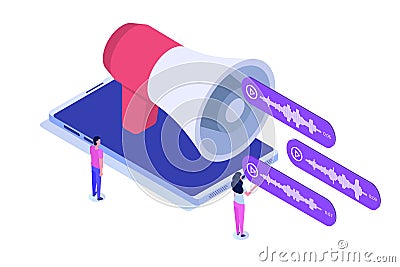 Voice Messages Isometric, event notification. Vector Illustration