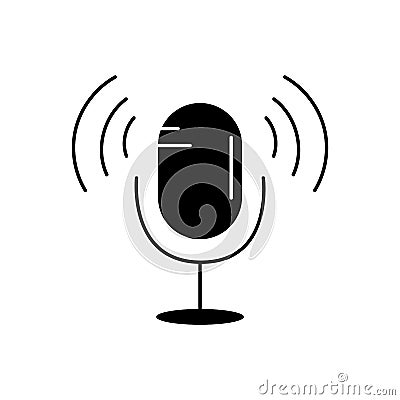 Voice microphone icon in black line style. Symbol for audio recording and radio broadcast. Simple sound studio logotype Vector Illustration