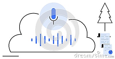 Voice Recognition and Cloud Storage Concept with Audio Visualization and Documentation Vector Illustration