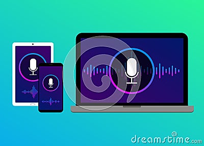 Voice recognition icon, search speech detect and deep learning voice concept Stock Photo