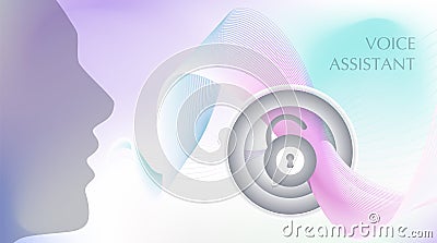 Voice recognition lock assistant app concept. Smart technology identify. Biometric id verification soundwave password. Control Cartoon Illustration