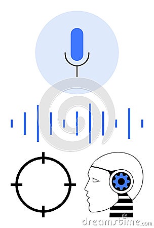 Voice Recognition Technology with AI Integration and Precision Targeting Elements Vector Illustration