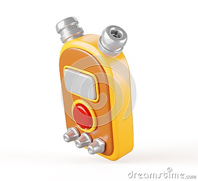 Voice recorder, dictaphone 3d render icon. Gold device with red button for recording sound, dictate messages and speech Cartoon Illustration