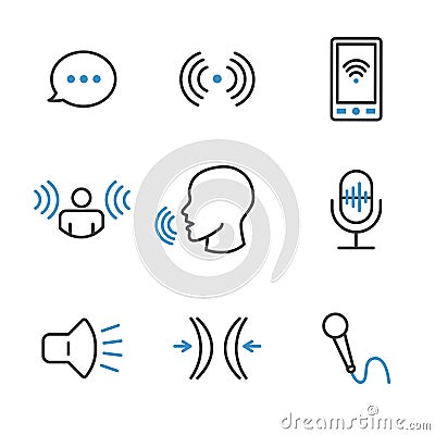 Voice Recording and Voiceover Icon Set with Microphone, Voice Sc Vector Illustration