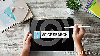 Voice search application on device screen. Internet and technology concept. Stock Photo