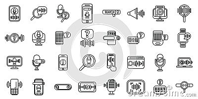 Voice search icons set. Set of linear icons representing voice recognition technology, voice control and voice Vector Illustration