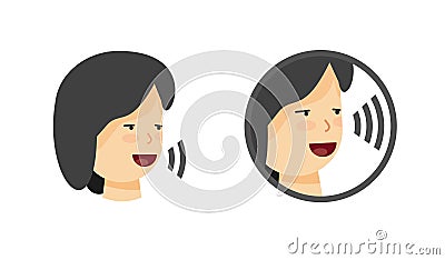 Voice speak recognition icon flat vector graphic or woman sing talk command sound symbol illustration, mouth person speech control Vector Illustration