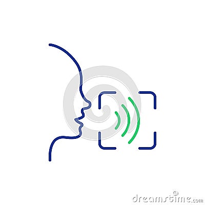 Voice and Speech Recognition line Icon. Voice Command Icon with Sound Wave. Voice Control. Speak or Talk Recognition Vector Illustration