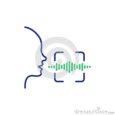 Voice and Speech Recognition line Icon. Scan Voice Command Icon with Sound Wave. Voice Control. Speak or Talk Vector Illustration