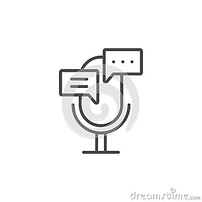 Voice translator line icon. linear style sign for mobile concept and web design. Microphone with chat bubble outline vector icon. Vector Illustration