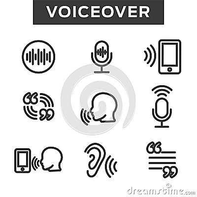 Voiceover or Voice Command Icon with Sound Wave Images Vector Illustration