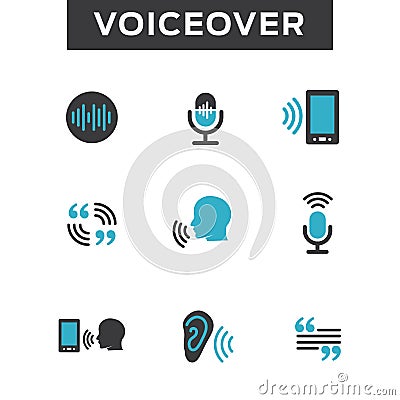 Voiceover or Voice Command Icon with Sound Wave Images Vector Illustration