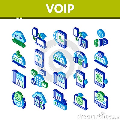 Voip Calling System Isometric Icons Set Vector Vector Illustration