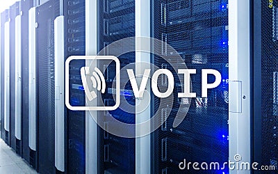 VOIP, Voice over Internet Protocol, technology that allows for speech communication via the Internet. Server room background Stock Photo