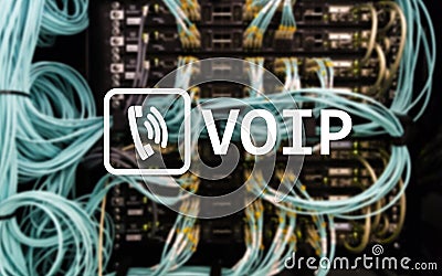 VOIP, Voice over Internet Protocol, technology that allows for speech communication via the Internet. Server room background Stock Photo