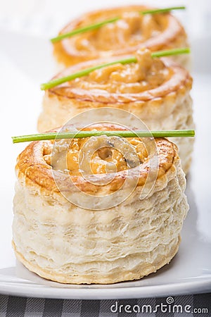 Vol au vent stuffed with seafood cream Stock Photo