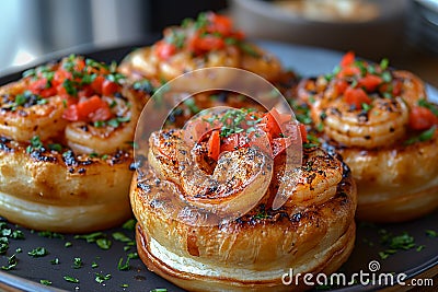 Vol-au-vents with shrimps on a plate Stock Photo