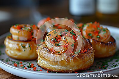 Vol-au-vents with shrimps on a plate. Stock Photo