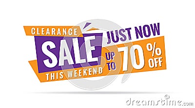 Vol. 3.2 Clearance Sale orange purple 70 percent heading design Vector Illustration