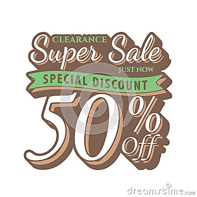 Vol. 2 Super Sale 50 percent heading design vintage style for b Vector Illustration