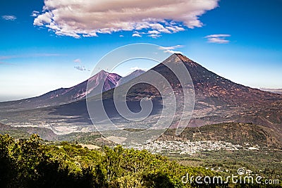 Volcan de Agua and Acatenango seen from Pacaya volcano. Stock Photo