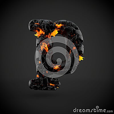 Volcanic alphabet letter P lowercase isolated on black background. Stock Photo