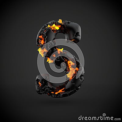 Volcanic alphabet letter S uppercase isolated on black background. Stock Photo