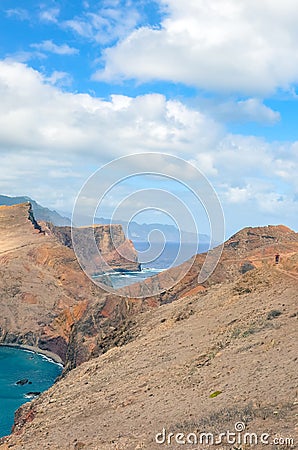 Volcanic cliffs in Ponta de Sao Lourenco, Madeira Island, Portugal. The easternmost point of the island of Madeira, volcanic Stock Photo