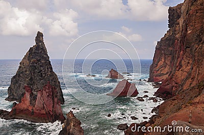 Volcanic Cliffs of Ponta de Sao Lourenco peninsula, Madeira island, Portugal Stock Photo