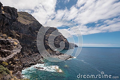 Volcanic Coastline and cliffs in Tijarafe, La Palma, Canary islands, Spain. Stock Photo