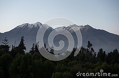 Volcanic complex stratovolcano lava dome Chachani seen from andes city Arequipa Peru Stock Photo