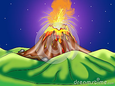 Volcanic Eruption Digital Illustration Stock Photo