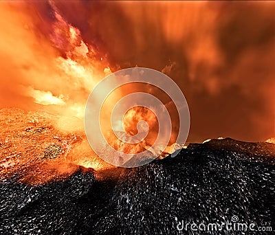 Volcanic eruption on island Stock Photo