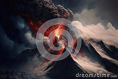 Volcanic eruption, lava explosion, smoke and ash. Generative AI Stock Photo