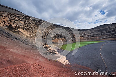 Volcanic green lake El charco de los clicos in Lanzarote, Canary islands, Spain. Stock Photo