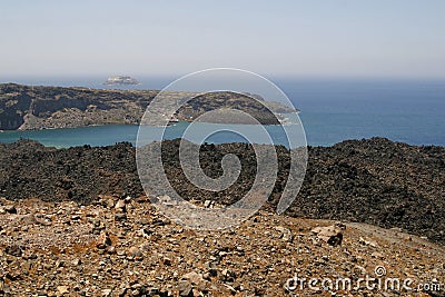 Volcanic ground of Santorini island, Greece Stock Photo
