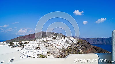 A volcanic island by the deep blue waters of mediterranean sea Stock Photo