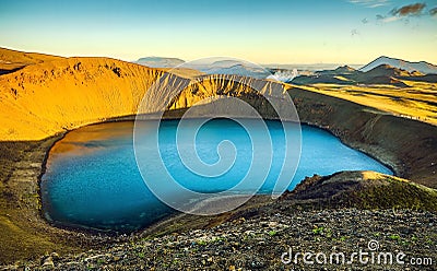 Volcanic lakes of Iceland. Scenic landscape at sunset. Stock Photo