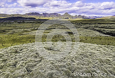Volcanic landscape near Laki Volcano, VatnajÃ¶kull National Park, Iceland Stock Photo